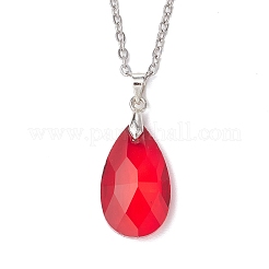 Glass Faceted Teardrop Pendant 304 Stainless Steel Cable Pendant Necklaces for Women&nbsp;NJEW-JN05297