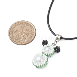 Glass Seed Beads & Glass Pearl Round Beaded Bear Pendant Waxed Cotton Cord Necklaces for Women Men&nbsp;NJEW-MZ00126-04