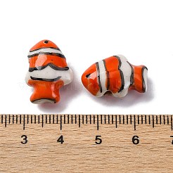手作りの陶器ビーズ  手描きの陶器ビーズ  魚  レッドオレンジ  17.5~18.5x13~13.5x8.5~9mm  穴：1.8mm&nbsp;PORC-R002-01F