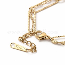 Ion Plating(IP) 304 Stainless Steel Paperclip & Dapped Chains Double Layer Multi-strand Bracelet for Women&nbsp;BJEW-E074-04G