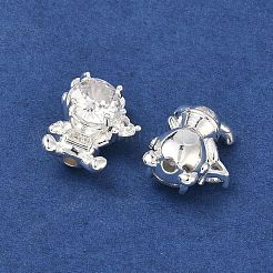 真鍮マイクロペーブクリアキュービックジルコニアビーズ  人形の形  925銀メッキ  14x12x7.5mm  穴：1.5mm&nbsp;KK-B172-15S