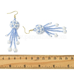 Glass Seed with Glass Pearl Tassel Dangle Earrings&nbsp;EJEW-MZ00727