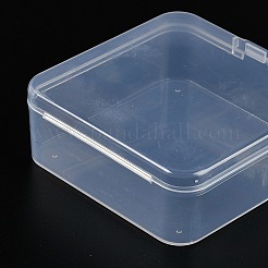 ヒンジ付き蓋付きプラスチックビーズ容器  正方形  透明  8.5x8.4x3.55cm  内寸：8.1x8.1cm。&nbsp;CON-Z007-04C