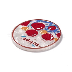 花がテーマのプリント アクリル カボション  レッド  35x30.5x2.5mm&nbsp;LS-MACR-J121-01E