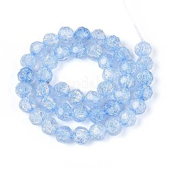 透明クラックルガラスビーズ連売り  ラウンド  多面カット  ライトスカイブルー  9.5~10mm  穴：1.2~1.4mm  約43個/連  14.96~15.16インチ（38~38.5cm）&nbsp;GLAA-N053-10mm-04