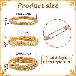 3個 3スタイル ステンレススチールバングル  弾性力  18KGP本金メッキ  内径：59~60mm  1個/スタイル&nbsp;BJEW-PH0004-54