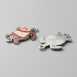 亜鉛合金エナメル コネクタ チャーム  プラチナ  花柄のウミガメリンク  シエナ  24x18x2mm  穴：1.7mm&nbsp;LS-FIND-WH0136-19F