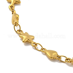 ハート＆スター 304 ステンレススチール リンクチェーン ブレスレット 女性用  ゴールドカラー  9-1/8インチ（23cm）&nbsp;BJEW-B059-01G-02