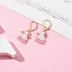 エンジェルフレンチフックピアス女性用  シードビーズはピアスを垂らす  304ステンレススチールイヤリングフープ付き  ゴールドカラー  33x14mm&nbsp;EJEW-MZ00102