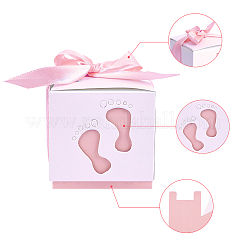 紙ギフトボックス  結婚式の装飾  足跡模様の折り畳みボックス  ピンク  60x60x60mm&nbsp;LS-CON-WH0072-22B