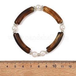 Duo Tone Acrylic Curved Tube Beaded Stretch Bracelets&nbsp;BJEW-JB14276