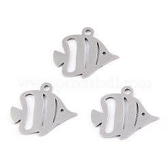 変色しない201ステンレススチールペンダント  魚のチャーム  ステンレス鋼色  15x18x1mm  穴：1.6mm&nbsp;LS-STAS-T052-49P