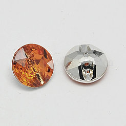 台湾アクリルラインストーンボタン  多面カット  1穴  フラットラウンド  オレンジ  28x12mm  穴：2mm&nbsp;BUTT-F020-28mm-37