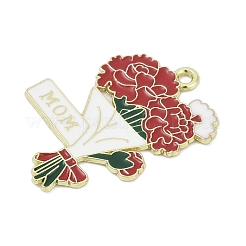 母の日合金エナメルペンダント  カーネーションの花束  ファイヤーブリック  28x20.5x1mm  穴：1.6mm&nbsp;PALLOY-V001-02A