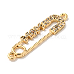 Mother's Day Brass Micro Pave Clear Cubic Zirconia Connector Charms&nbsp;KK-K378-14G