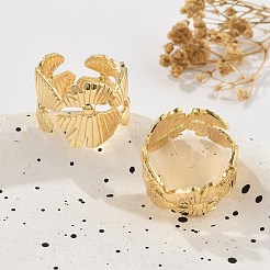 女性用フラワー真鍮指輪  カドミウムフリー＆ニッケルフリー＆鉛フリー  18KGP本金メッキ  15.3mm  内径：18mm&nbsp;RJEW-B119-09G