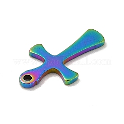 イオンプレーティング（IP）201ステンレスペンダント  クロスチャーム  虹色  13x7.5x1mm  穴：0.8mm&nbsp;STAS-E176-18M