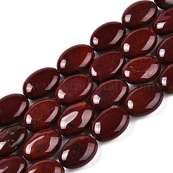 天然レッドレインボージャスパービーズ連売り  フラットオーバル  14x10x5.5mm  穴：1.2mm  約28個/連  15.55''（39.5センチメートル）&nbsp;G-M206-51