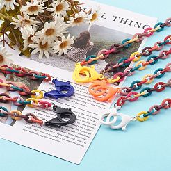 個性的ラバースタイルのアクリルアズキチェーンネックレス  眼鏡チェーン  ハンドバッグチェーン  プラスチック製のカニカン付き  ミックスカラー  19.8インチ（50.3cm）&nbsp;NJEW-JN03464