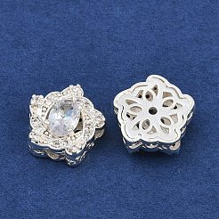 真鍮パヴェキュービックジルコニアマルチ連リンク  長持ちメッキ  花  銀色のメッキ  透明  13.5x13.5x6mm  穴：2mm&nbsp;ZIRC-F145-05S-01