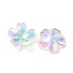 透明アクリル花座ビーズキャップ  ABカラー  さくら  カラフル  14x15x5mm  穴：1.5mm&nbsp;X-MACR-C009-13