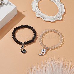 2Pcs 2 Color Glass Round Beaded Stretch Bracelets&nbsp;BJEW-JB09092-01