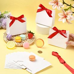 リボン付きの白い厚紙紙のウェディングキャンディーボックス  長方形  レッド  11.5x4.5x10cm&nbsp;CON-FZC0002-002D