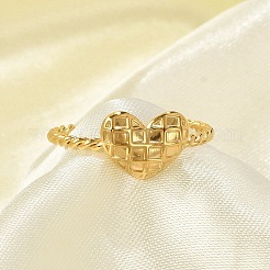 女性用ハート 304 ステンレススチール オープンカフリング  ゴールドカラー  ハート：8.5x10mm  内径: 調節可能&nbsp;RJEW-G338-07G