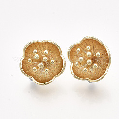 真鍮製スタッドピアスパーツ  カン付き  18KGP本金メッキ  ニッケルフリー  花  15.5x16mm  穴：1.2mm  ピン：0.8mm&nbsp;X-KK-T038-587G-NF