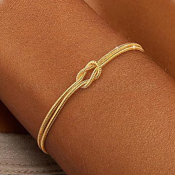 304 Stainless Steel 2-Strand Handmade Knot Snake Chain Bracelets for Couples&nbsp;BU0455-3