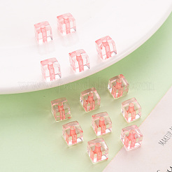 透明なアクリルビーズ  キューブ  ライトコーラル  8x7.5x7.5mm  穴：1.8mm  約900個/500g&nbsp;TACR-S154-12A-52