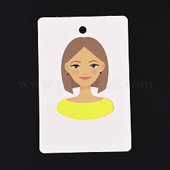 紙のピアスディスプレイカード  イヤリングホルダーカード  女の子の模様と長方形  緑黄  9x6x0.03cm  穴：5mmと1mm&nbsp;DIY-B061-05B