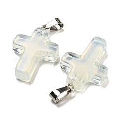 ガラスのペンダント  白金鉄パーツ  クロスチャーム  甘露  29x18x5.5mm  穴：7x3.5mm&nbsp;GLAA-H029-05P-08