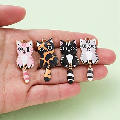 7 個 7 スタイルライトゴールドラックメッキ合金エナメルペンダント  カドミウムフリー＆ニッケルフリー＆鉛フリー  猫のチャーム  ミックスカラー  38x15.7x3mm  穴：2mm  1個/スタイル&nbsp;ENAM-YW0003-64