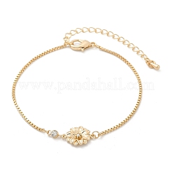 Brass Micro Pave Cubic Zirconia Birthday Flower Link Bracelets&nbsp;BJEW-U031-01G-04