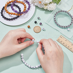 125Pcs 5 Styles Synthetic Howlite & Magnetic Hematite & Natural Amethyst & Obsidian & Tigerskin Jasper Round Beads&nbsp;G-WR0001-10