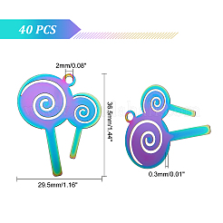 201 ステンレススチール スタンピング ブランク タグ ペンダント  ロリポップ  虹色  36.5x29.5x0.3mm  穴：2mm  40個/箱&nbsp;STAS-DC0008-68