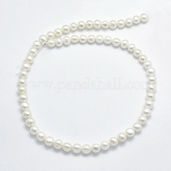 天然養殖淡水パールビーズ連売り  ラウンド  ベージュ  7~8mm  穴：0.8mm  約54~60個/連  14.5インチ（37cm）&nbsp;PEAR-F007-26