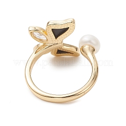 3Pcs 3 Colors Butterfly Brass Micro Pave Clear Cubic Zirconia & Abalone Shell Cuff Rings&nbsp;RJEW-JR00996