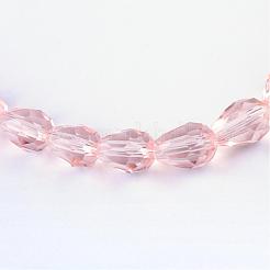 クリアガラスビーズ連売り  多面カットティアドロップ  ピンク  8x6mm  穴：1mm  約65個/連  17.99インチ（45.7cm）&nbsp;GLAA-R024-6x8mm-08