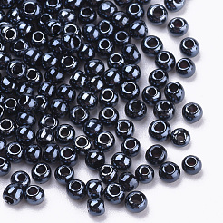 メッキガラスシードビーズ  ラウンド  ブラック  2~2.3x1.5mm  穴：0.8mm  約30000個/袋  約450 G /袋&nbsp;SEED-Q025-2mm-B01