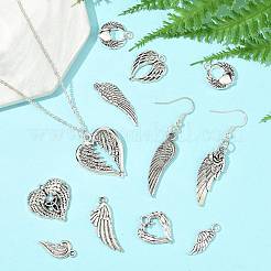 48pcs12スタイルチベットスタイルアロイペンダント  ウイング  カドミウムフリー＆鉛フリー  アンティークシルバー  17.5~34x7.5~24x1.5~4.5mm  穴：1.5~3mm  4個/スタイル&nbsp;FIND-FS0004-86
