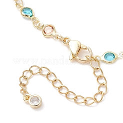 Brass & Glass Colorful Flat Round Link Chain Anklets&nbsp;AJEW-AN00731