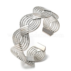 女性用電気泳動鉄カフバングル  波  プラチナ  7/8インチ（2.3cm）&nbsp;BJEW-M057-02P
