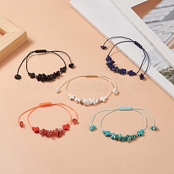 女性用の天然と合成の混合ジェムストーンチップとクロス編みビーズブレスレット  内径：5/8~3-1/4インチ（1.6~8.2cm）&nbsp;BJEW-JB09254