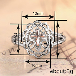 楕円形に十字模様の入った中空真鍮の女性用指輪  プラチナ  usサイズ6（16.5mm）&nbsp;FS-WG4621C-01