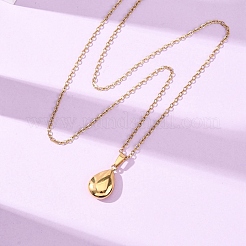 304 Stainless Steel Teardrop Pendant Cable Chain Necklaces for Men Women&nbsp;NJEW-K308-02B-G