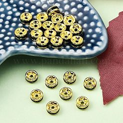 真鍮製A級ラインストーンスペーサービーズ  黄金メッキ  ロンデル  ニッケルフリー  エメラルド  6x3mm  穴：1mm&nbsp;RSB036NF-12G