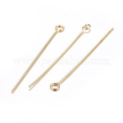 304ステンレススチールアイピン  ゴールドカラー  40mm  穴：2mm  ピン：0.6mm&nbsp;STAS-F174-10G-C