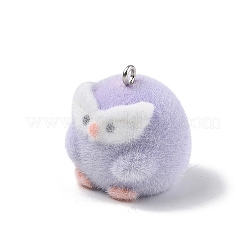 フロッキー樹脂ペンダント  プラチナ鉄ループ付き  フクロウ  24x22x21mm  穴：2mm&nbsp;FIND-A061-01I